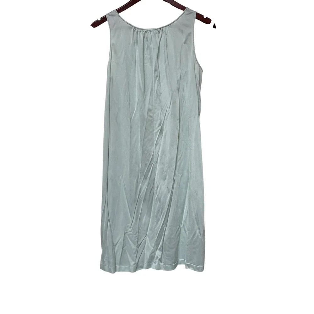 Shadowline Vintage Mint Green Lace Trim Floral Embroidered Nylon Nightgown Small